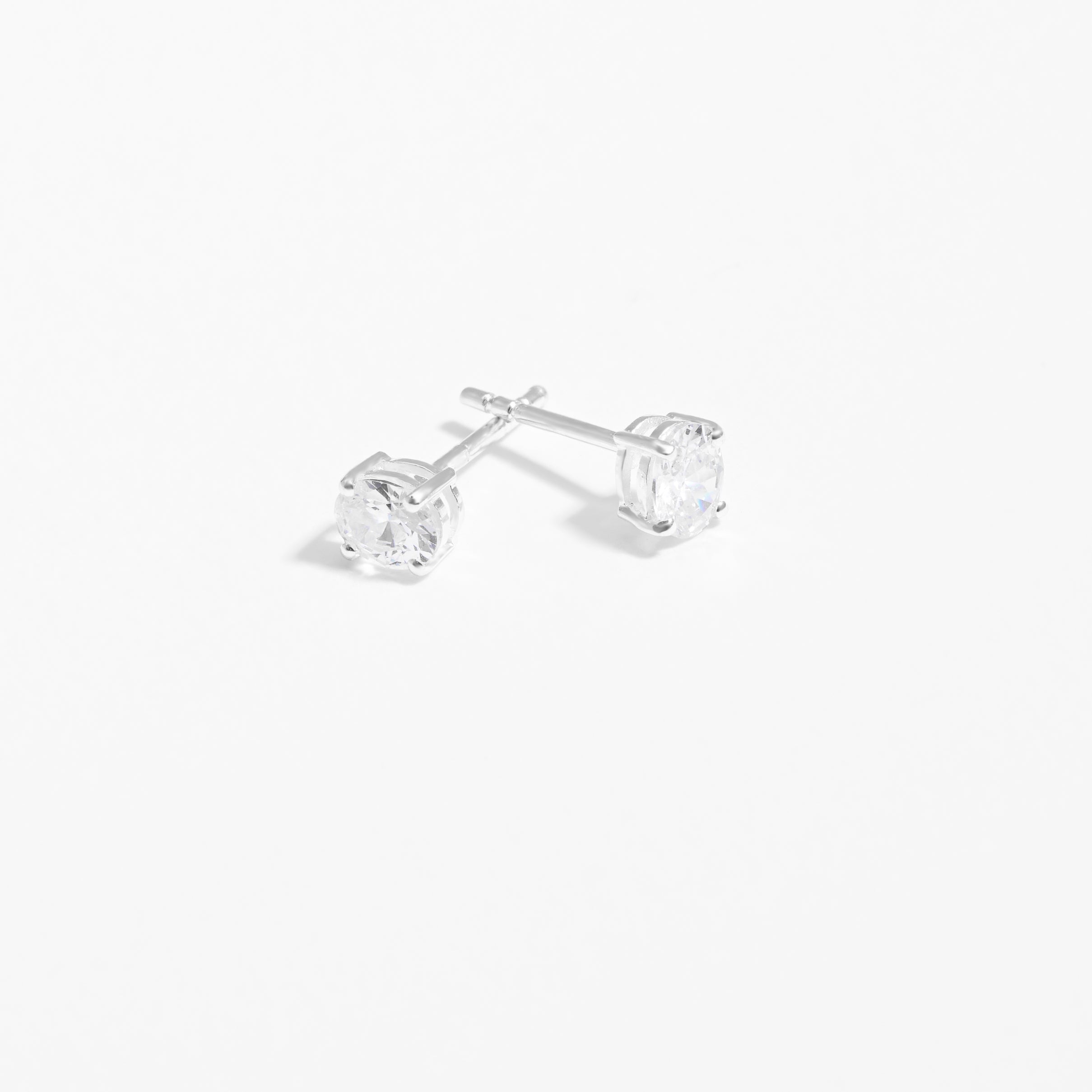 Sterling Silver Oval Zirconia April Birthstone Stud Earrings