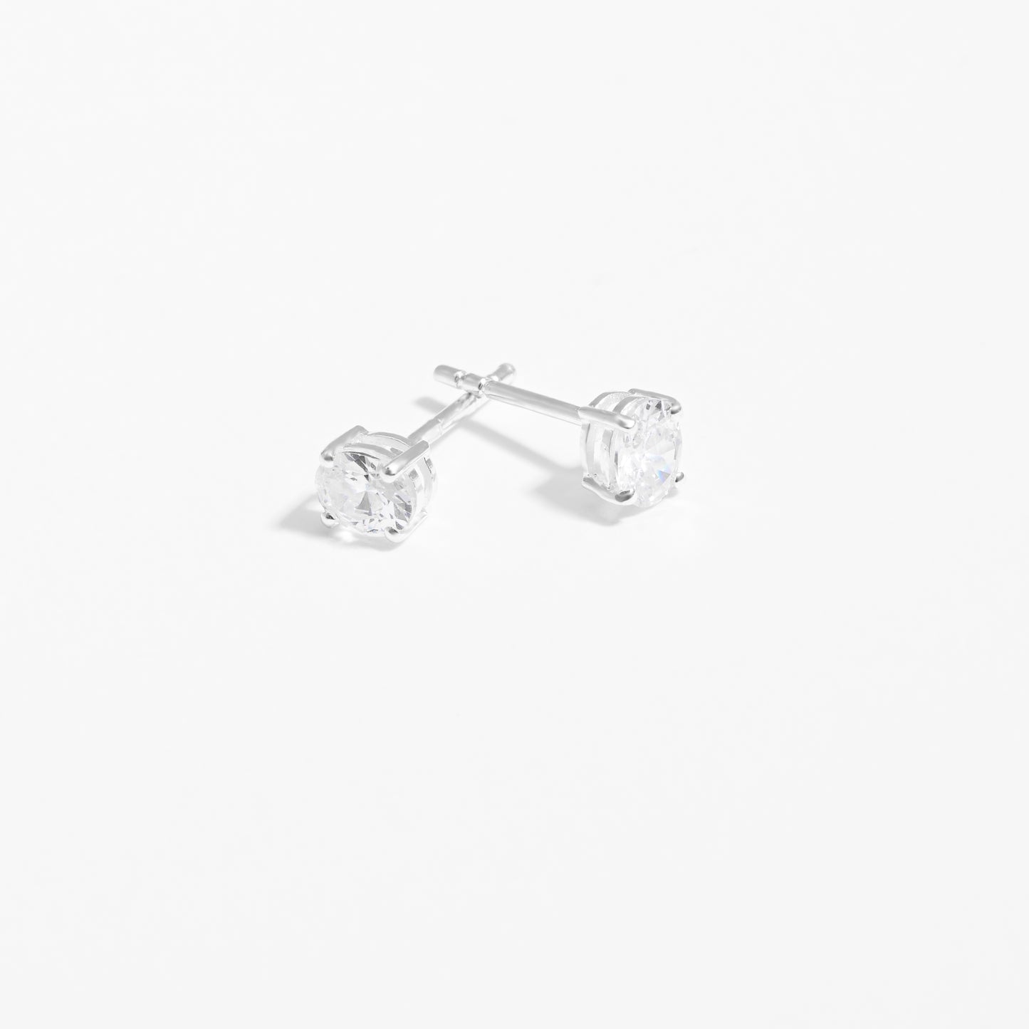 Sterling Silver Oval Zirconia April Birthstone Stud Earrings