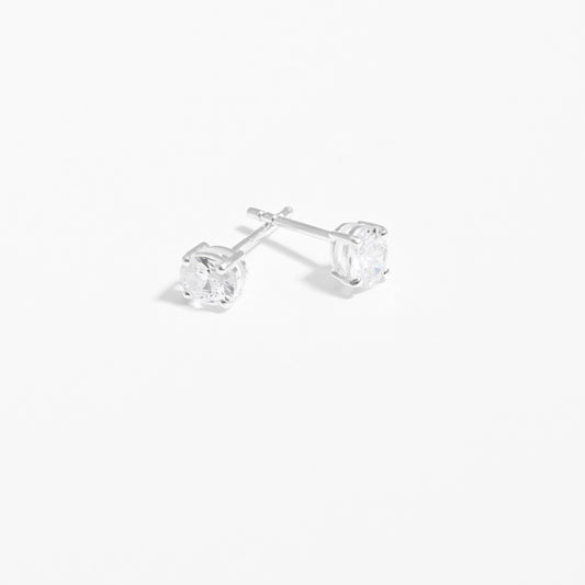 Sterling Silver Oval Zirconia April Birthstone Stud Earrings