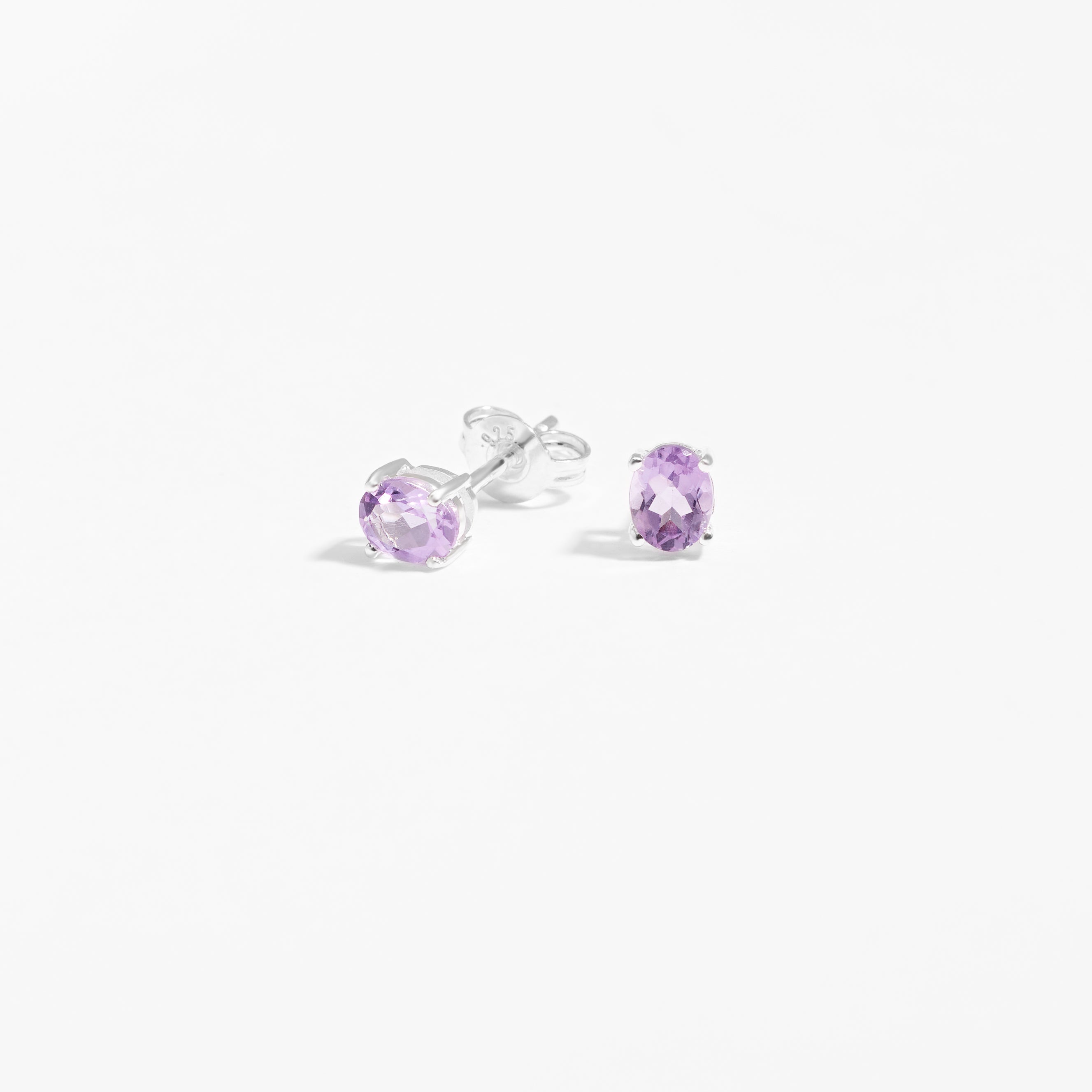 Sterling Silver Oval Pink Amethyst June Birthstone Stud Earrings