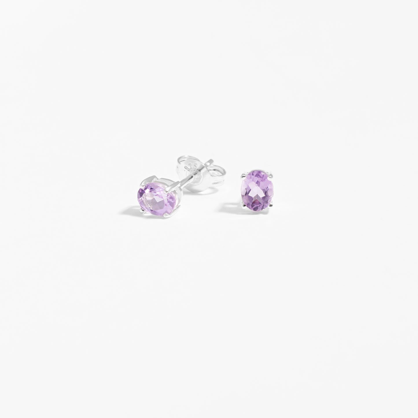 Sterling Silver Oval Pink Amethyst June Birthstone Stud Earrings