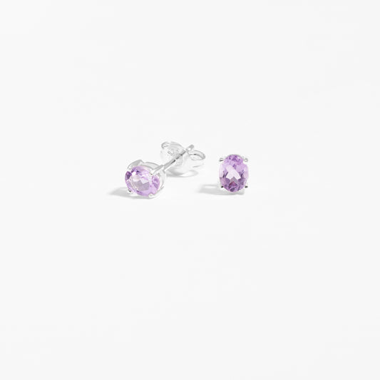 Sterling Silver Oval Pink Amethyst June Birthstone Stud Earrings