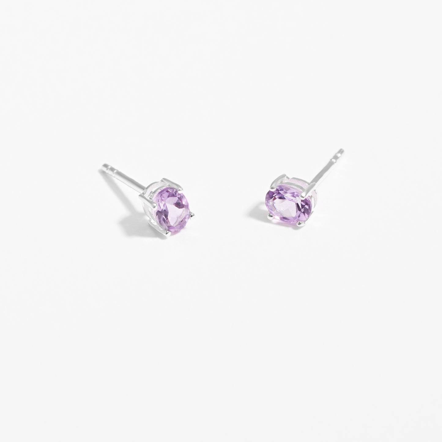 Sterling Silver Oval Pink Amethyst June Birthstone Stud Earrings