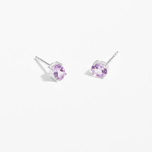 Sterling Silver Oval Pink Amethyst June Birthstone Stud Earrings