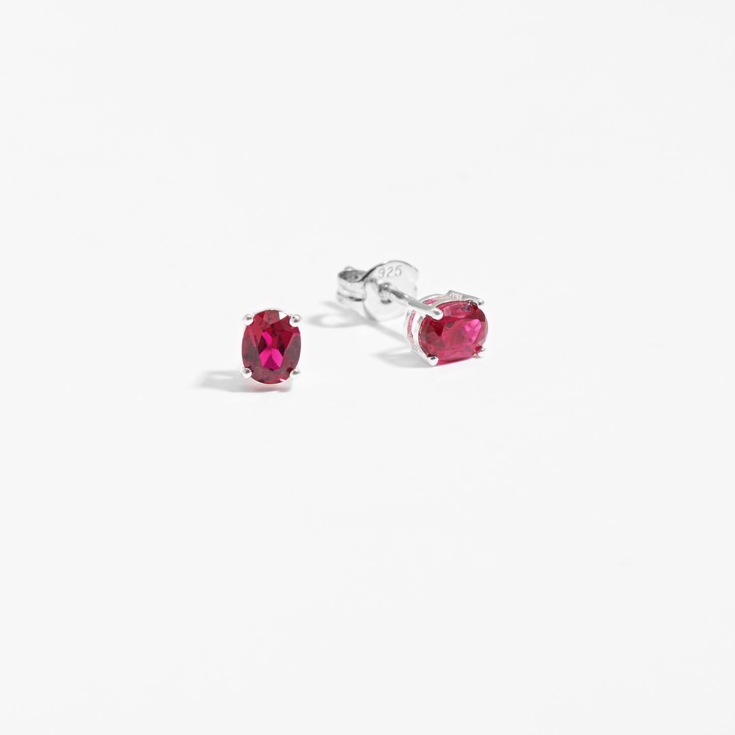 Sterling Silver Oval Created Ruby July Birthstone Stud Earrings