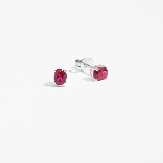 Sterling Silver Oval Created Ruby July Birthstone Stud Earrings