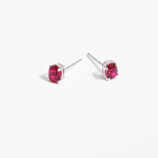 Sterling Silver Oval Created Ruby July Birthstone Stud Earrings
