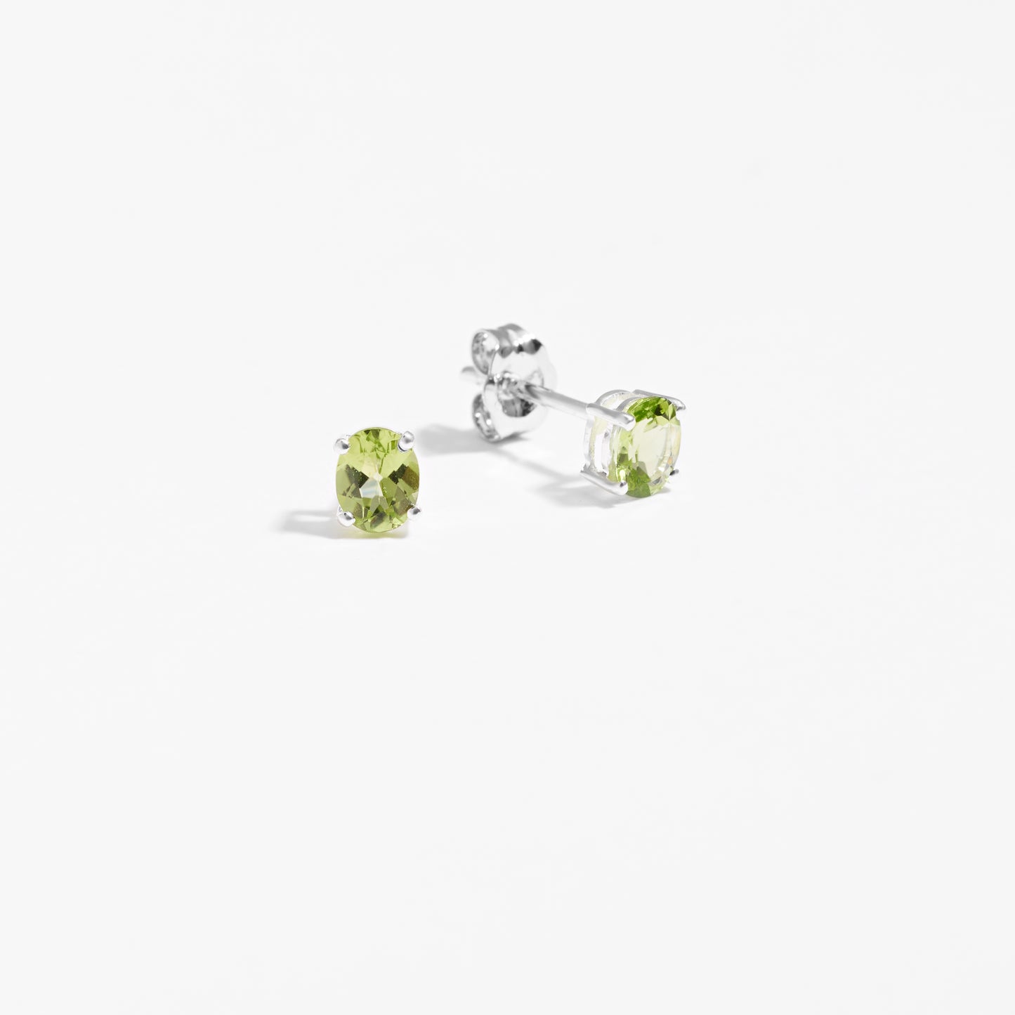 Sterling Silver Oval Peridot August Birthstone Stud Earrings