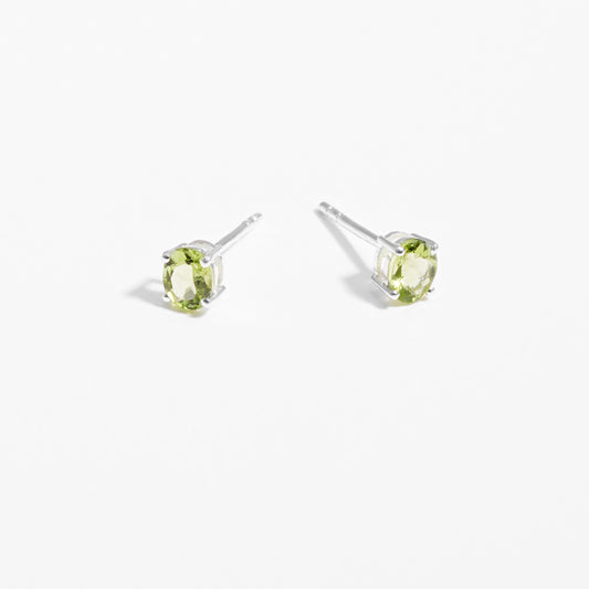 Sterling Silver Oval Peridot August Birthstone Stud Earrings