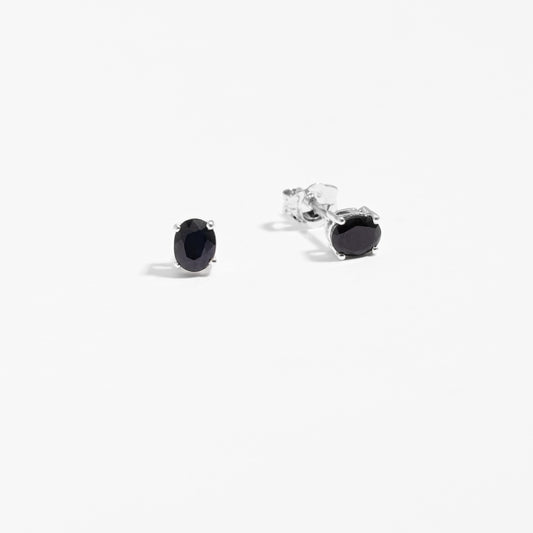 Sterling Silver Oval Black Sapphire September Birthstone Stud Earrings