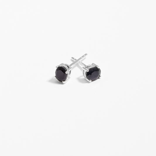 Sterling Silver Oval Black Sapphire September Birthstone Stud Earrings
