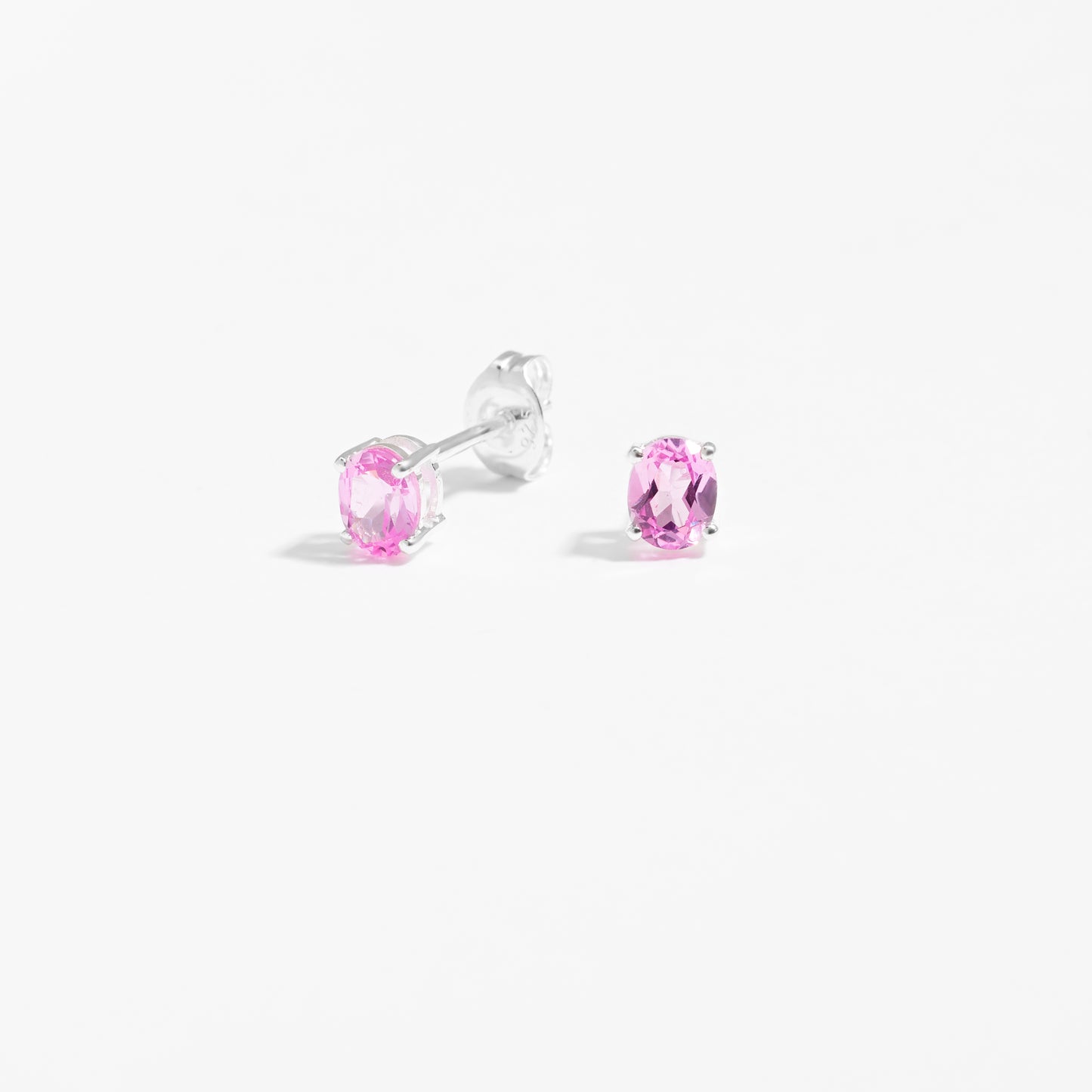 Sterling Silver Oval Created Pink Sapphire October Birthstone Stud Earrings
