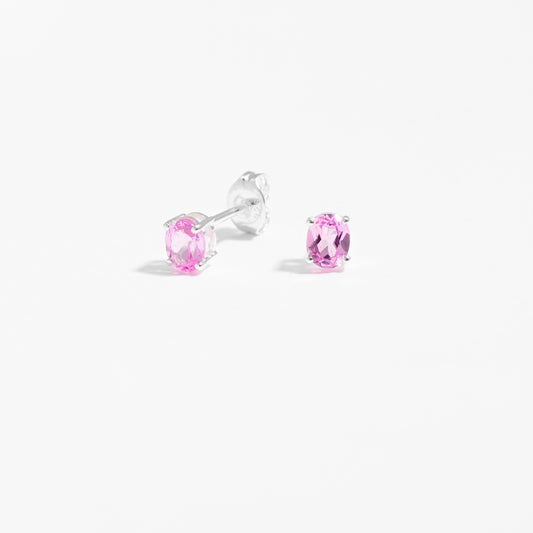 Sterling Silver Oval Created Pink Sapphire October Birthstone Stud Earrings