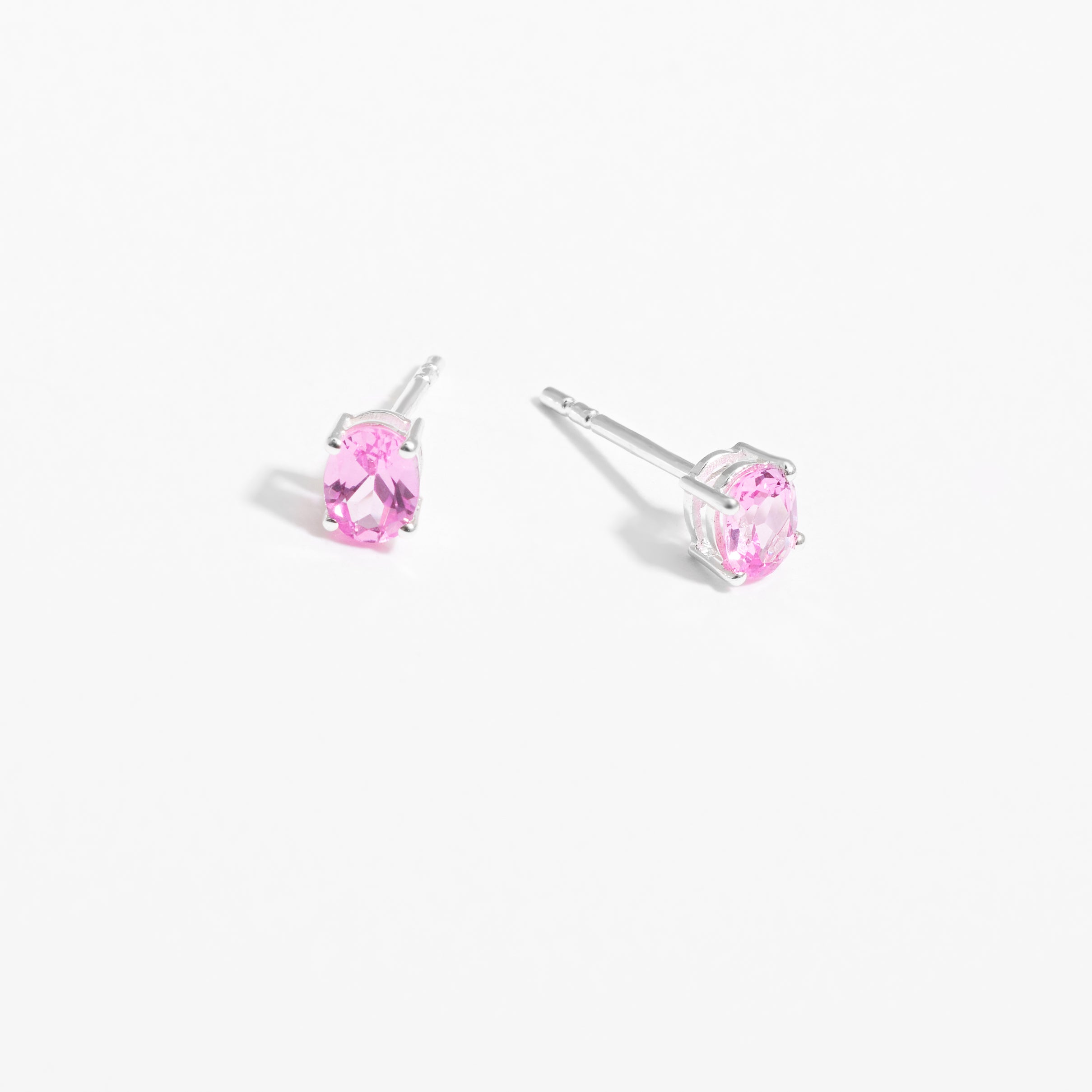 Sterling Silver Oval Created Pink Sapphire October Birthstone Stud Earrings