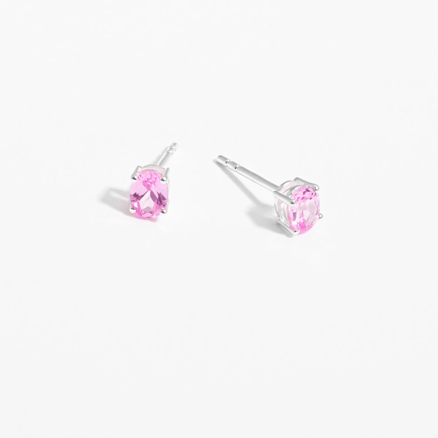 Sterling Silver Oval Created Pink Sapphire October Birthstone Stud Earrings