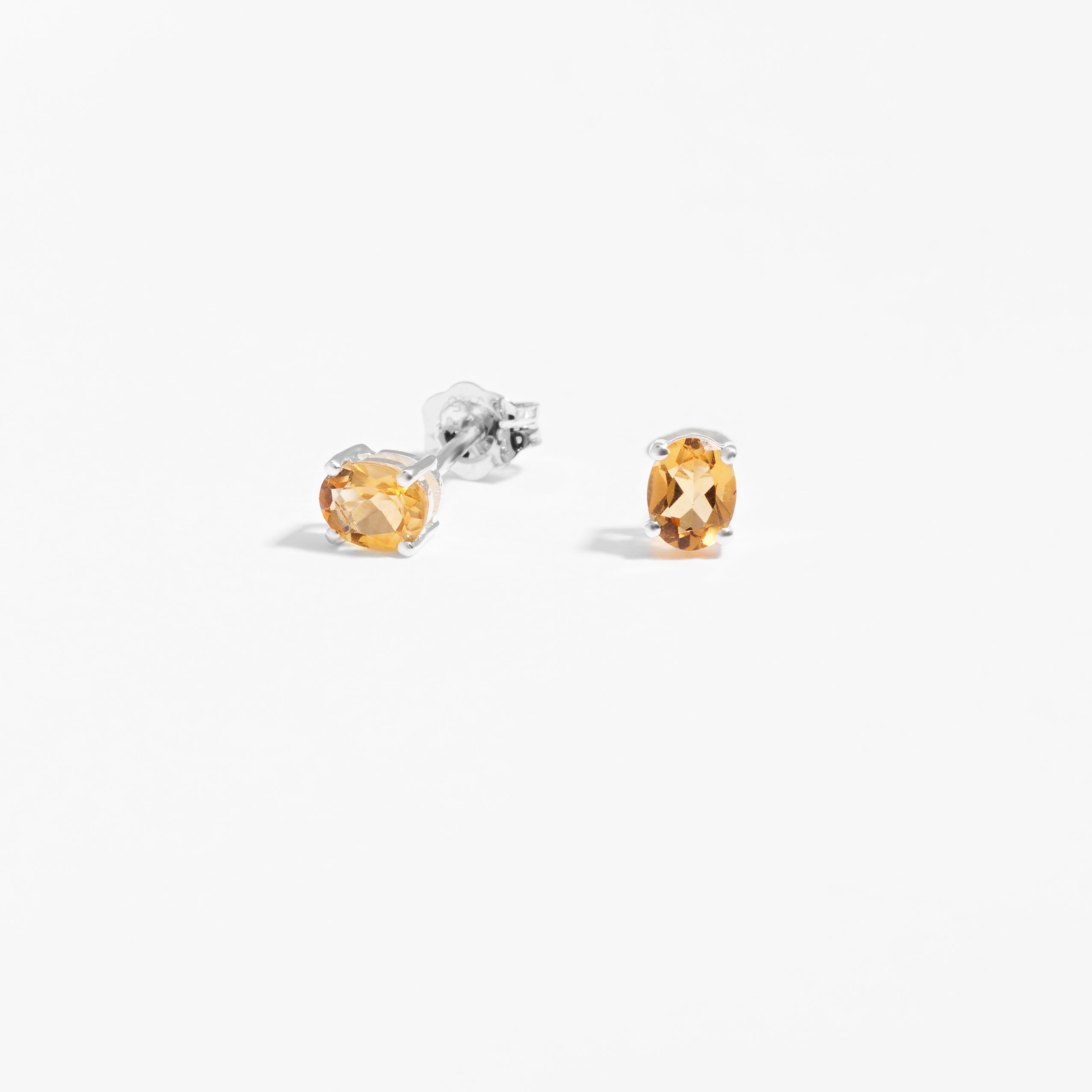 Sterling Silver Oval Citrine November Birthstone Stud Earrings