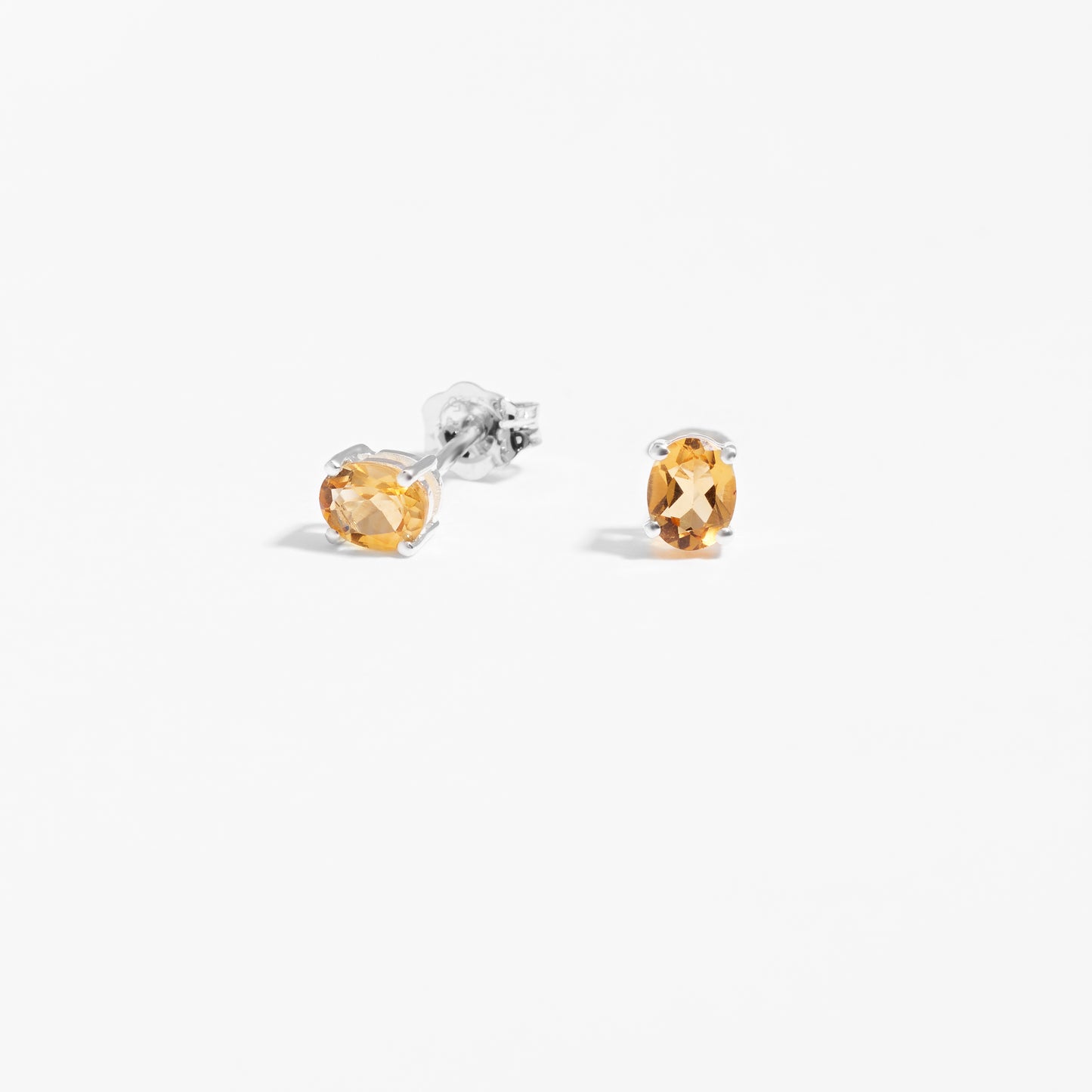 Sterling Silver Oval Citrine November Birthstone Stud Earrings