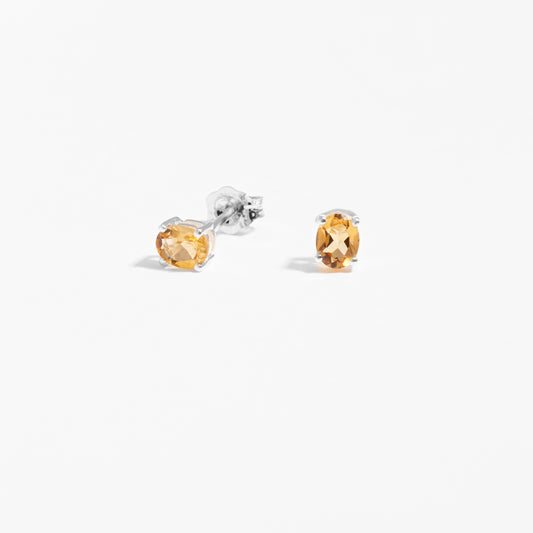 Sterling Silver Oval Citrine November Birthstone Stud Earrings