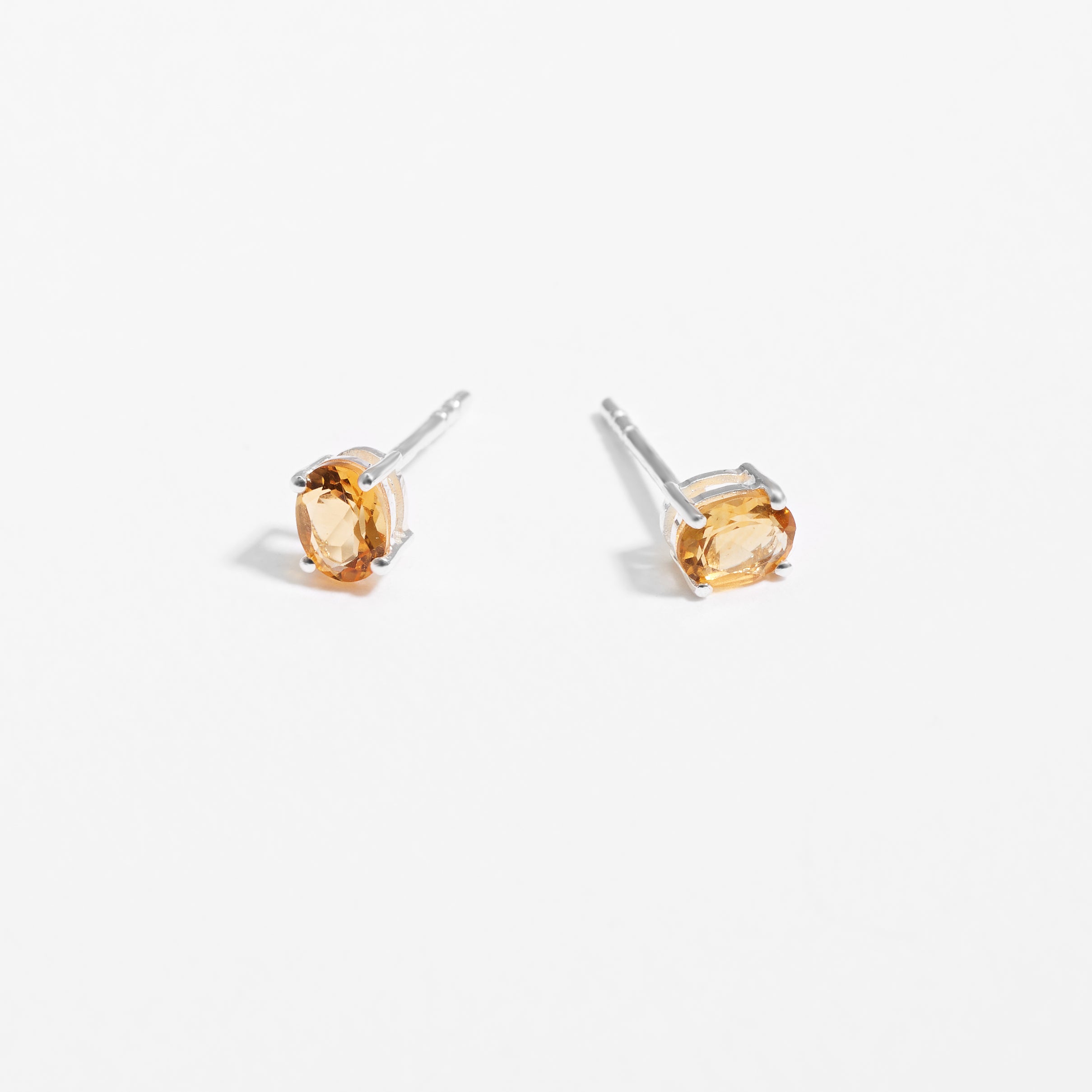 Sterling Silver Oval Citrine November Birthstone Stud Earrings