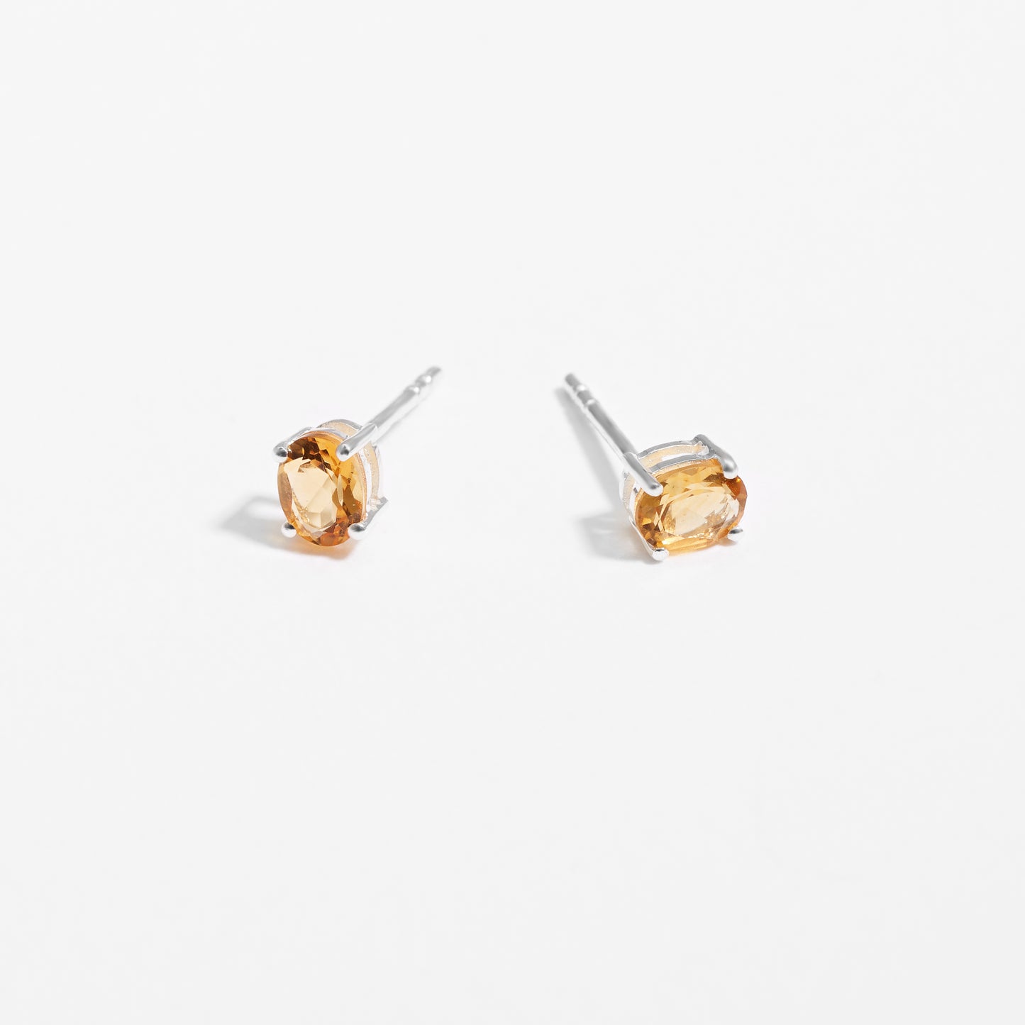 Sterling Silver Oval Citrine November Birthstone Stud Earrings