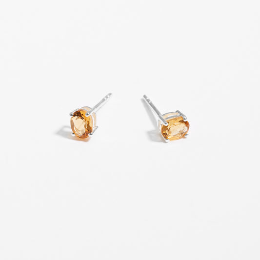 Sterling Silver Oval Citrine November Birthstone Stud Earrings