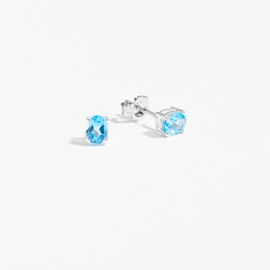 Sterling Silver Oval Swiss Blue Topaz December Birthstone Stud Earrings