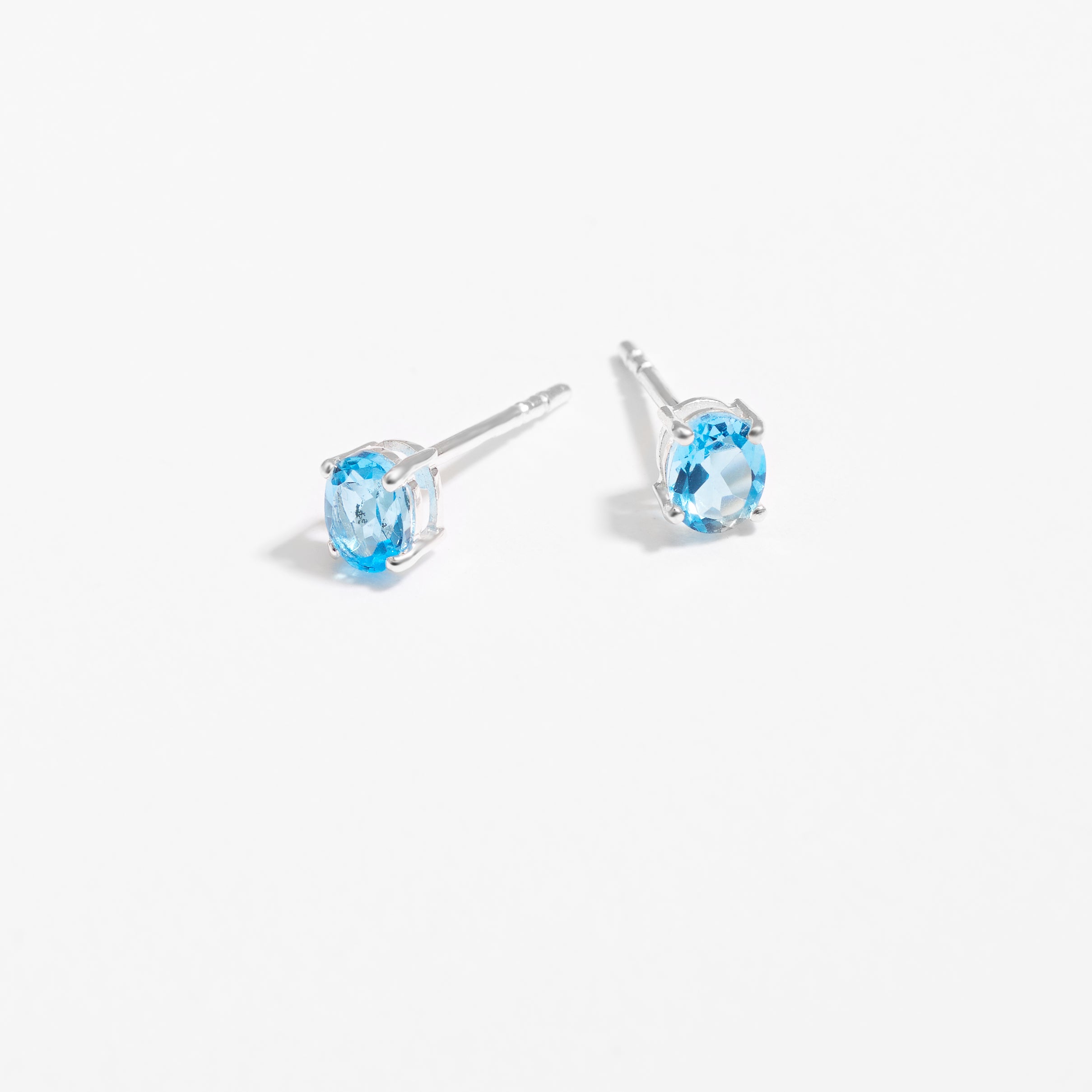 Sterling Silver Oval Swiss Blue Topaz December Birthstone Stud Earrings