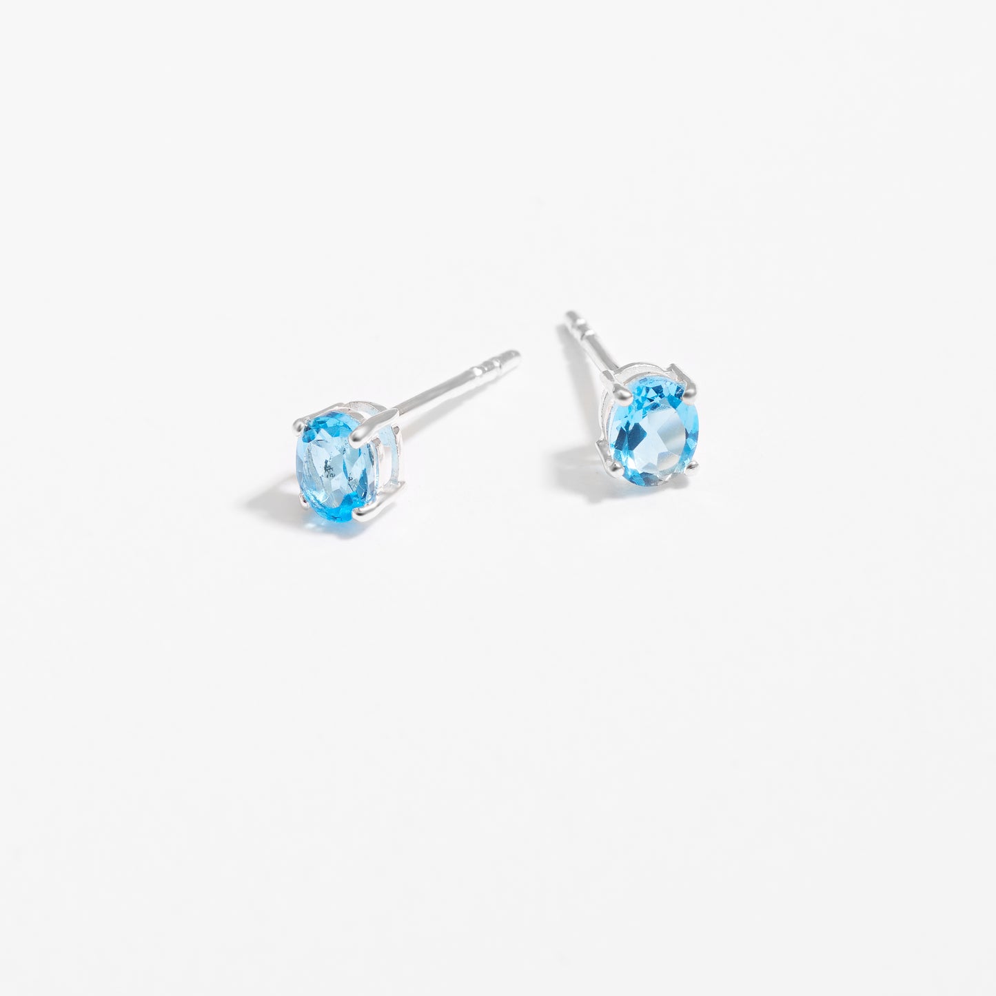 Sterling Silver Oval Swiss Blue Topaz December Birthstone Stud Earrings