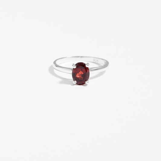 Sterling Silver Oval Garnet January Birthstone Ring