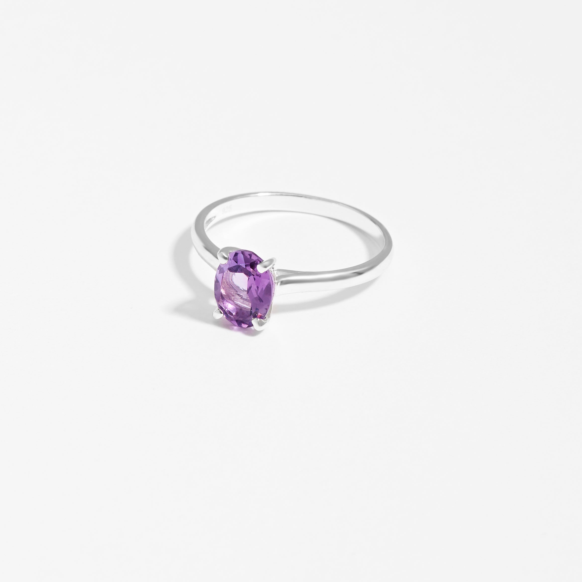 Sterling Silver Oval Amethyst February Birthstone Ring