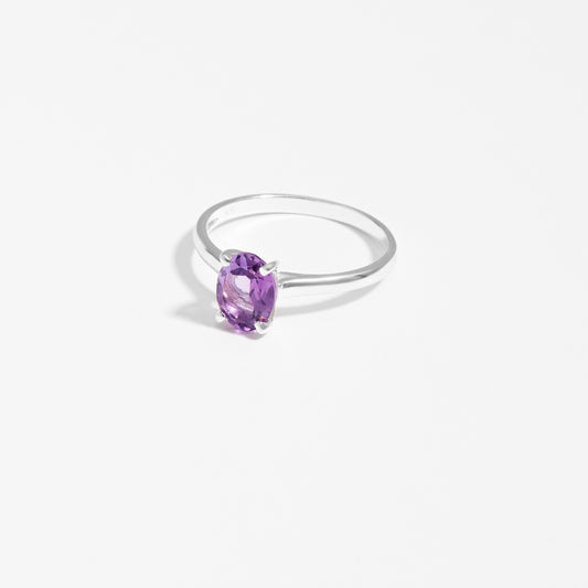 Sterling Silver Oval Amethyst February Birthstone Ring