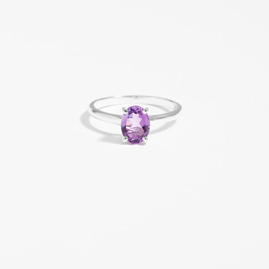 Sterling Silver Oval Amethyst February Birthstone Ring