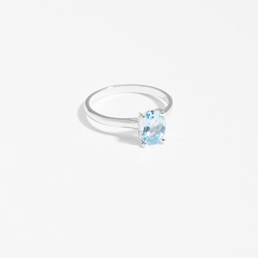 Sterling Silver Oval cr. Aquamarine March Birthstone Ring