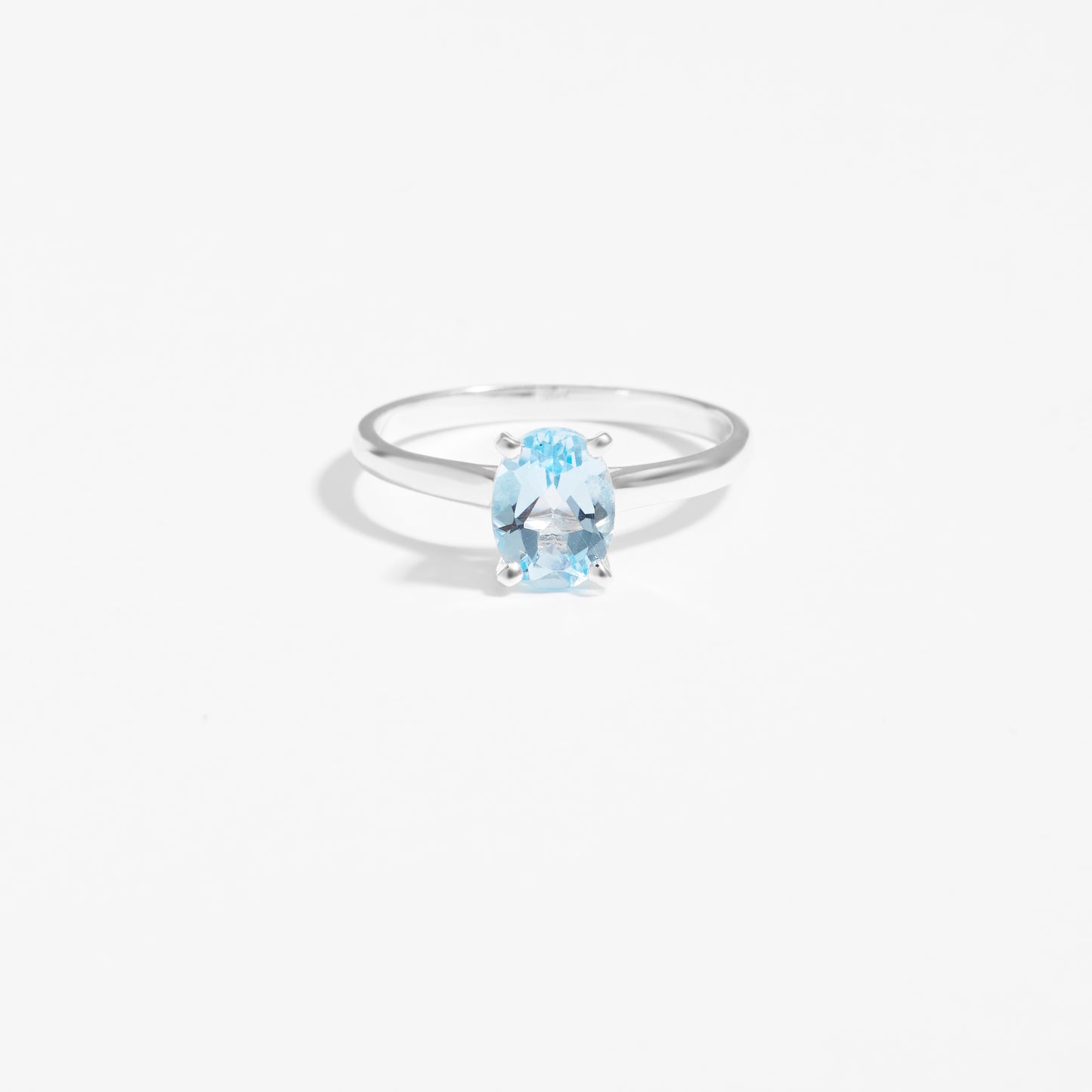 Sterling Silver Oval cr. Aquamarine March Birthstone Ring