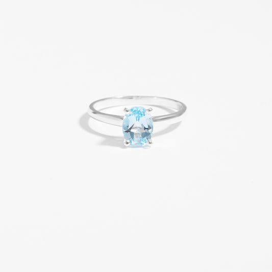 Sterling Silver Oval cr. Aquamarine March Birthstone Ring