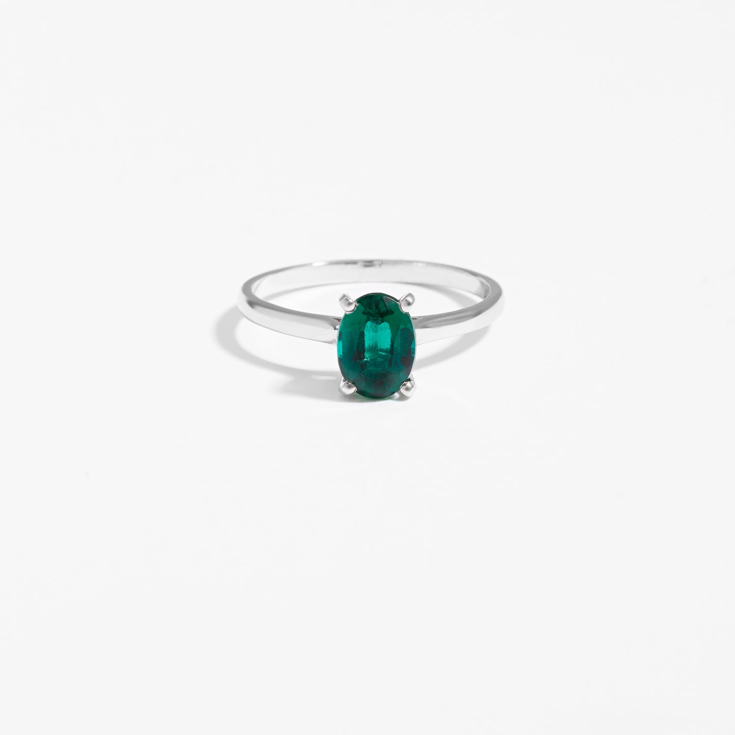 Sterling Silver Oval Created Emerald May Birthstone Ring