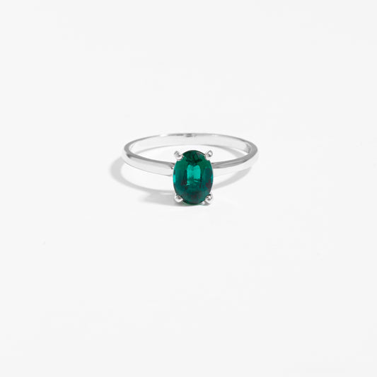 Sterling Silver Oval Created Emerald May Birthstone Ring