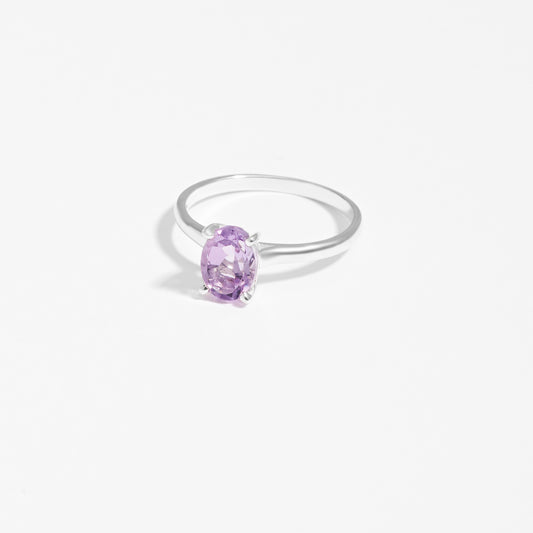 Sterling Silver Oval Pink Amethyst June Birthstone Ring