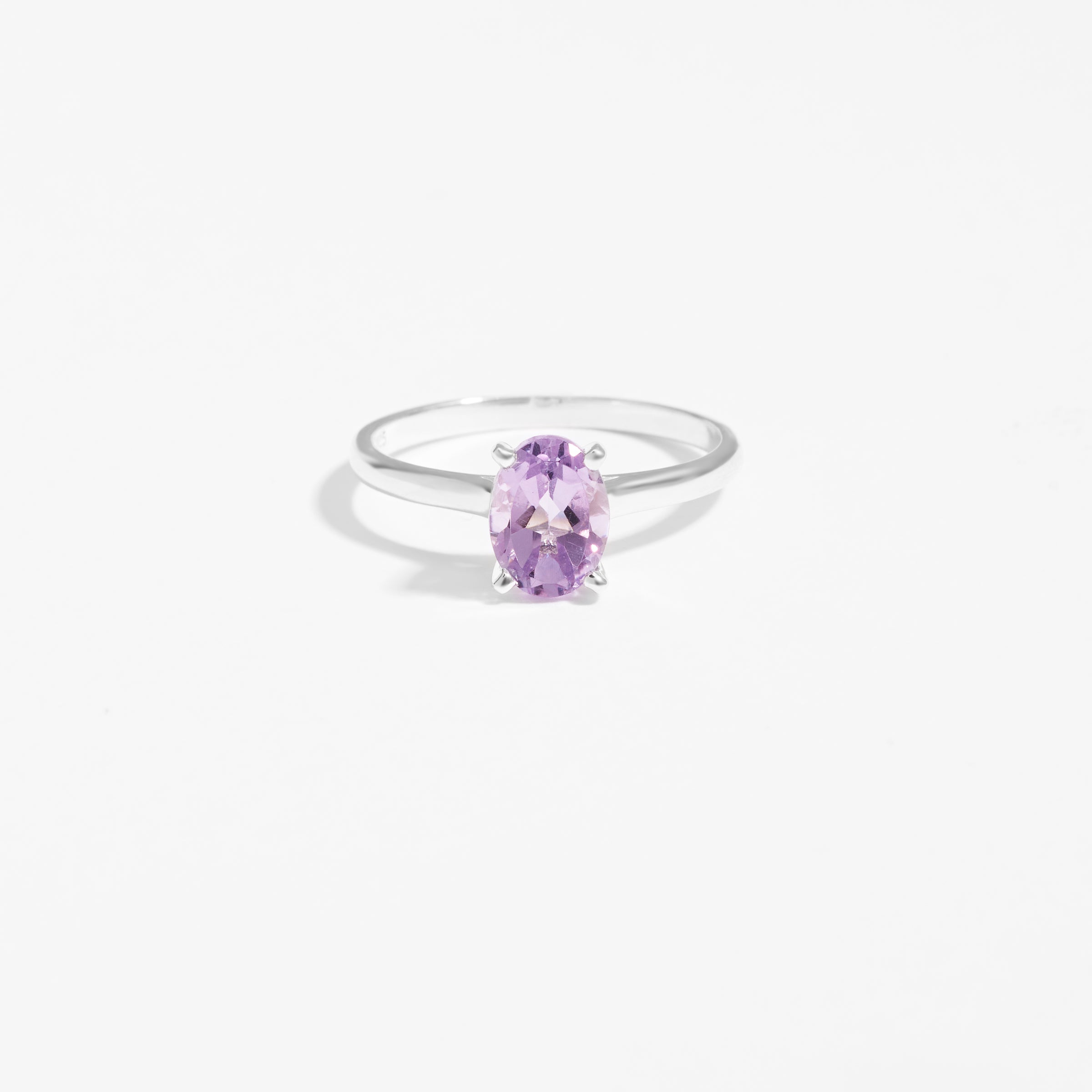 Sterling Silver Oval Pink Amethyst June Birthstone Ring