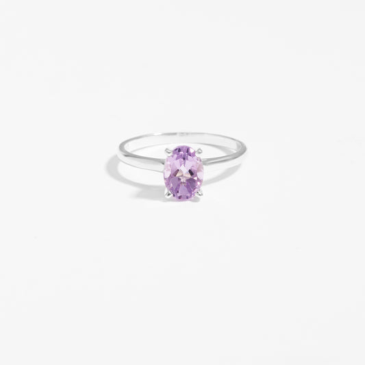 Sterling Silver Oval Pink Amethyst June Birthstone Ring