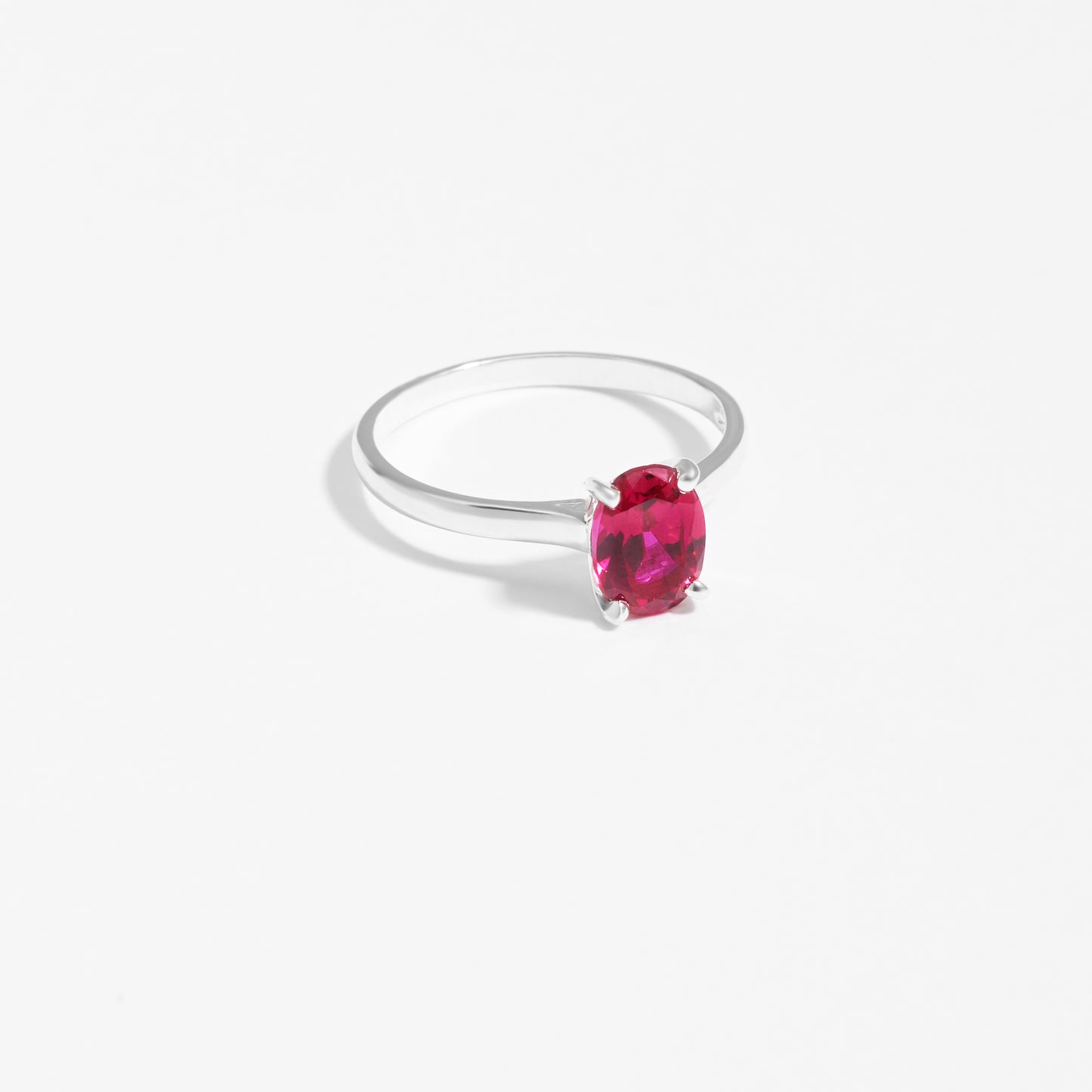 Sterling Silver Oval Created Ruby July Birthstone Ring