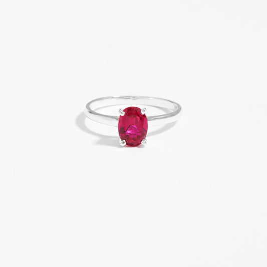 Sterling Silver Oval Created Ruby July Birthstone Ring