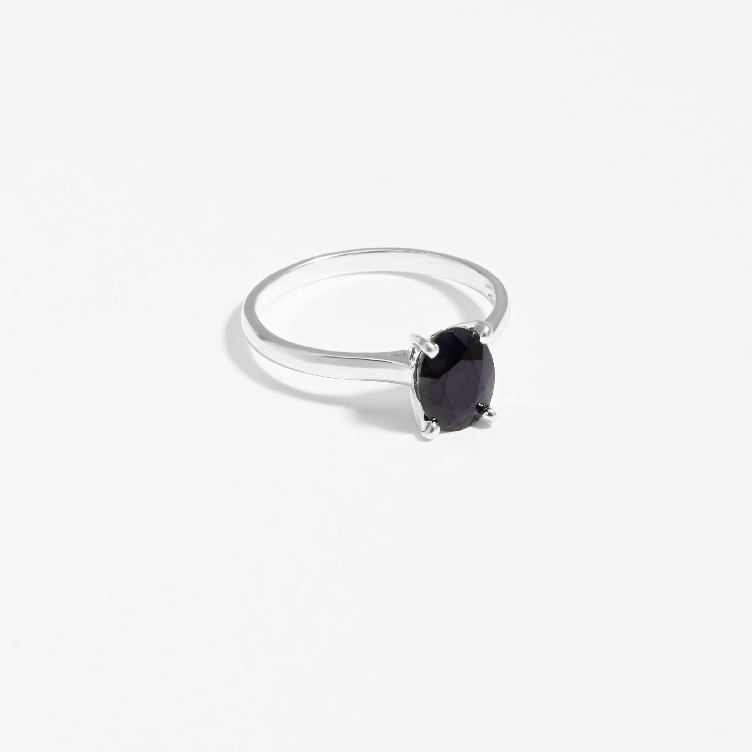Sterling Silver Oval Black Sapphire September Birthstone Ring