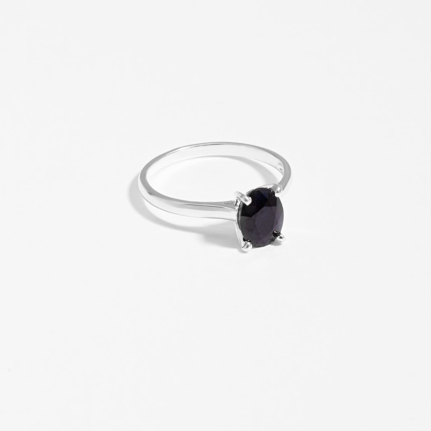 Sterling Silver Oval Black Sapphire September Birthstone Ring