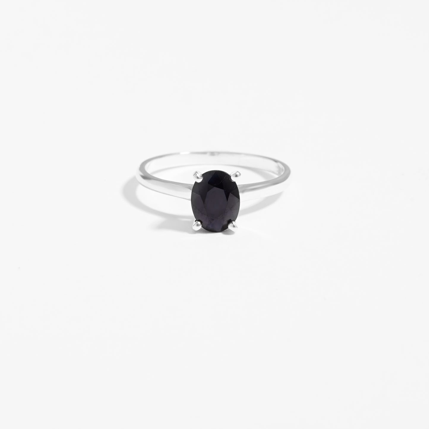 Sterling Silver Oval Black Sapphire September Birthstone Ring