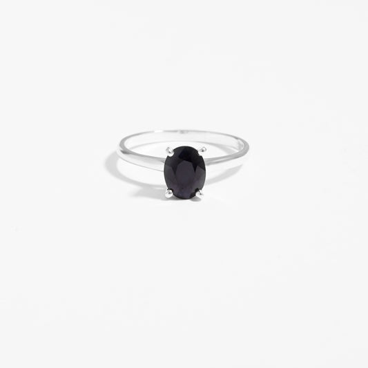 Sterling Silver Oval Black Sapphire September Birthstone Ring