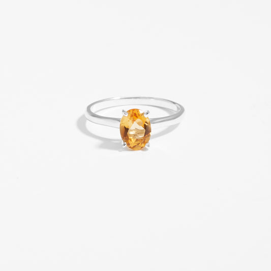 Sterling Silver Oval Citrine November Birthstone Ring