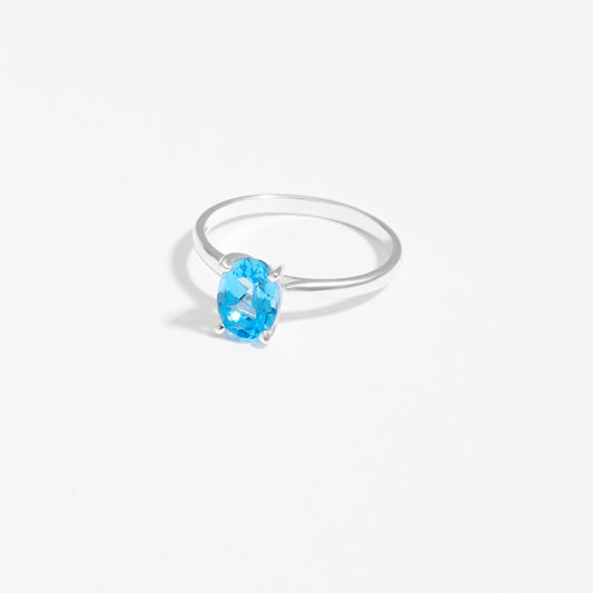 Sterling Silver Oval Swiss Blue Topaz December Birthstone Ring