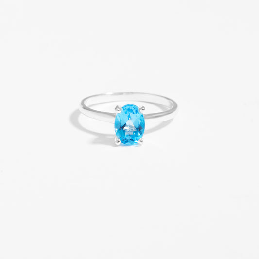 Sterling Silver Oval Swiss Blue Topaz December Birthstone Ring