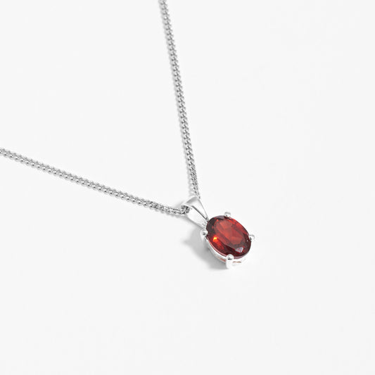 Sterling Silver Oval Garnet January Birthstone Pendant